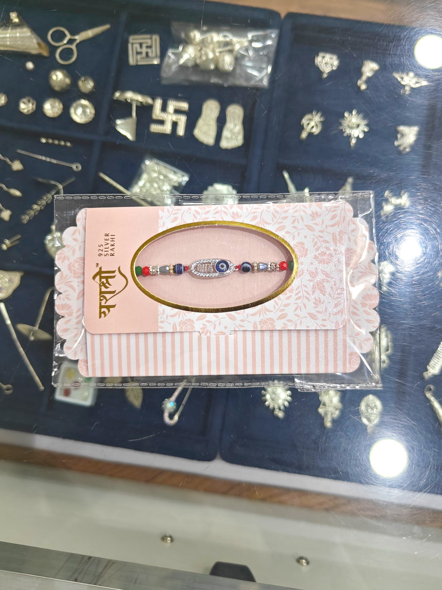 925 Silver Rakhi with Bhai & Nazar Symbol
