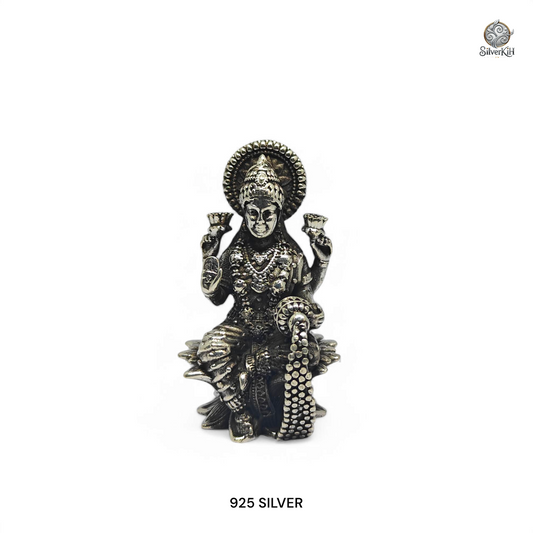 PURE 925 SILVER LAXMIJI IDOL WITH COINS FLOWING OUT OF THE POT