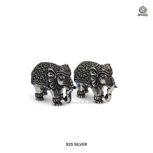 925 SILVER OXIDISED ELEPHANT PAIR (Gajha Laxmi)